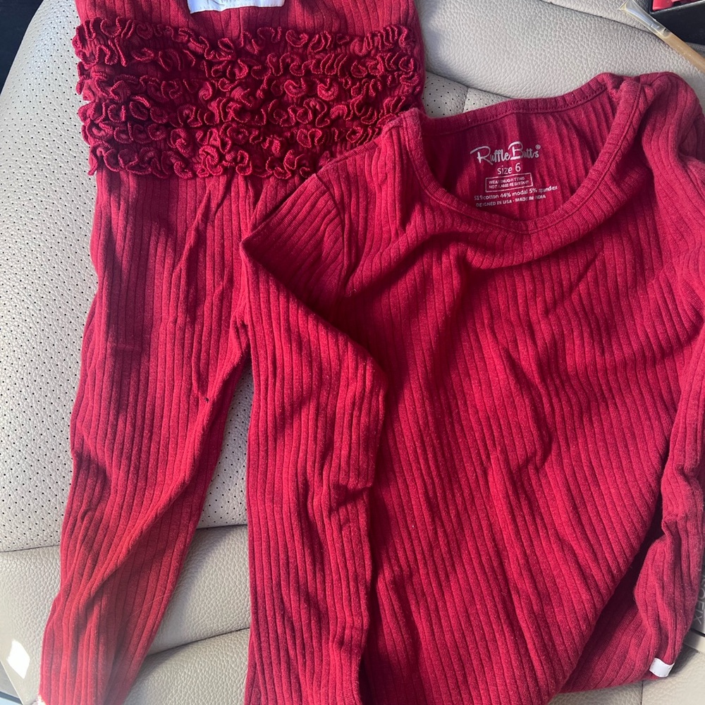 RuffleButts Red Ribbed Top and Leggings Set
